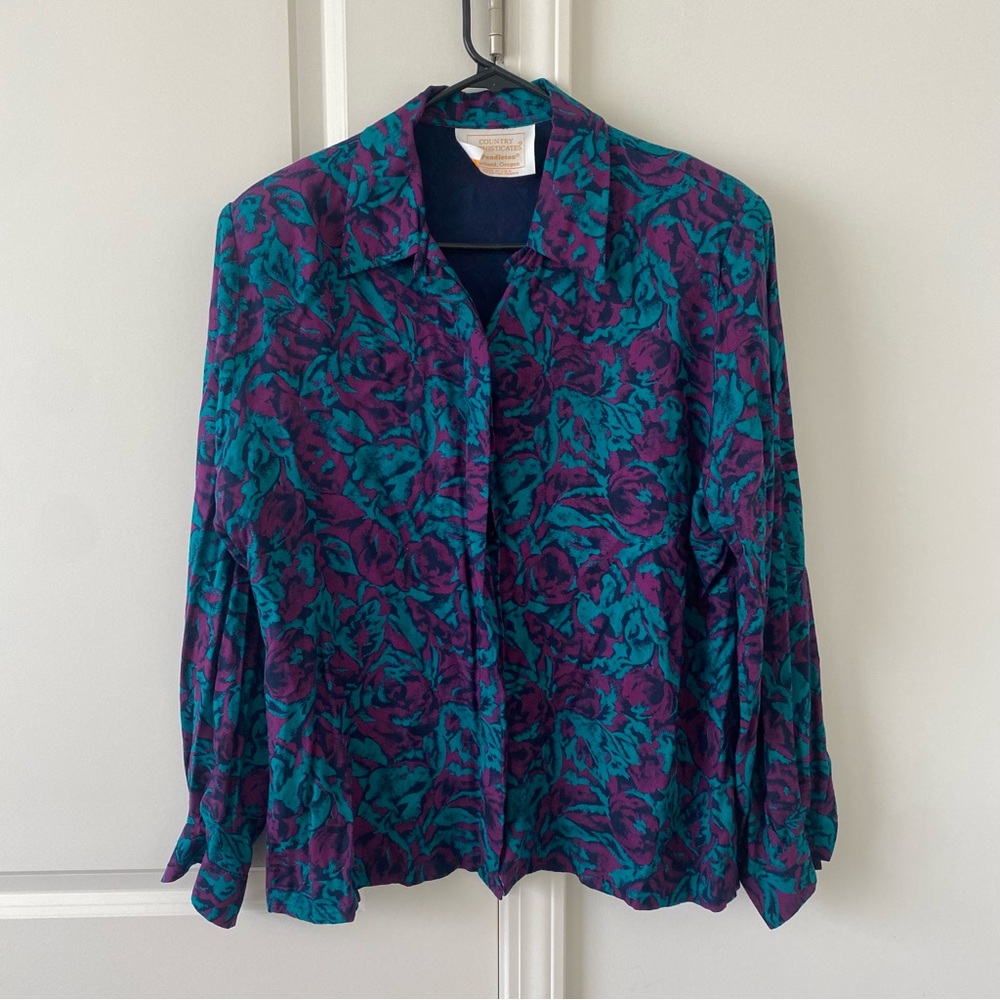 Pendleton Country Sophisticates Vtg 16 Women Blouse Floral Hidden Button Down
